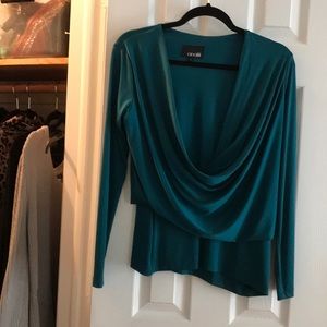 Green drape front blouse